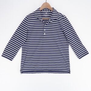 Renwick Polo Shirt Womens L Blue Striped 3/4 Sleeve Pima Cotton Stretch Golf